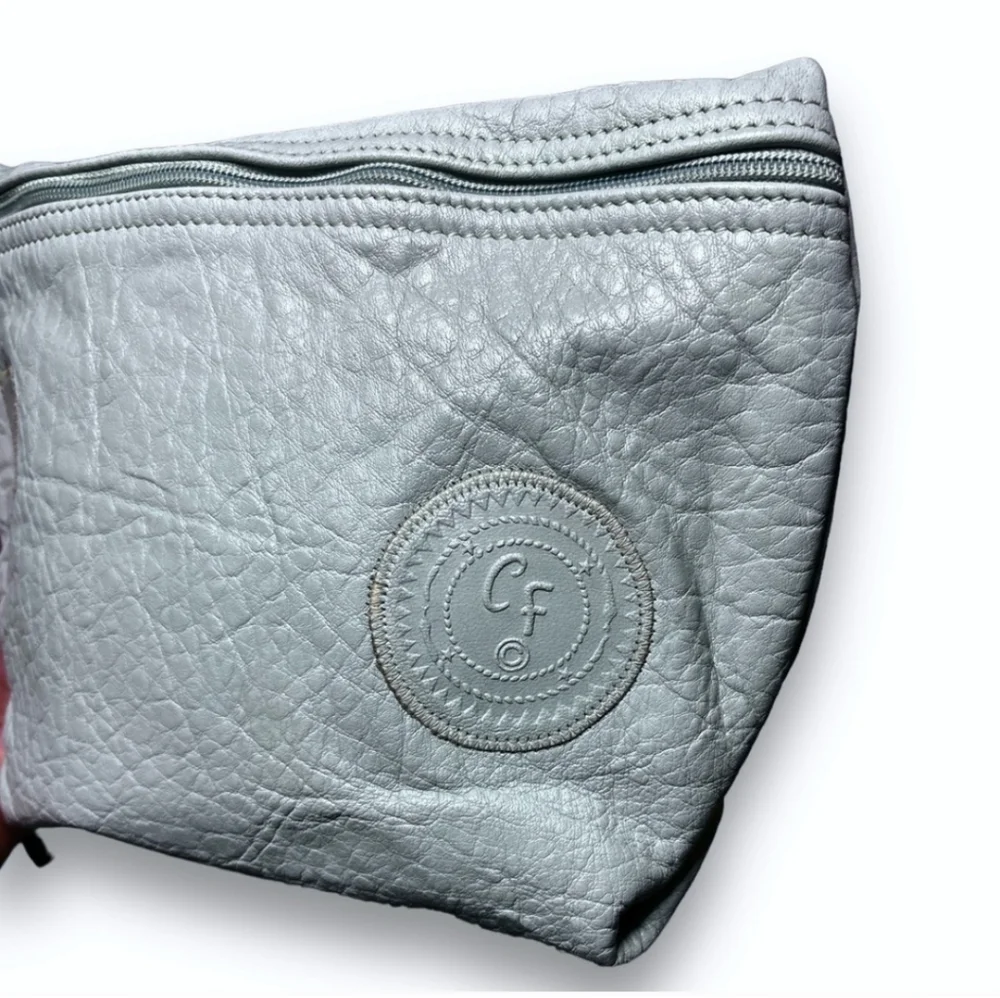 CARLOS FALCHI Large Light Blue Leather Zipper Pouch